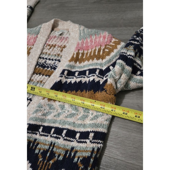 LL Bean Womens Fair Isle Cotton Ragg Open Front Cardigan Size M Chunky Winter - Picture 7 of 11